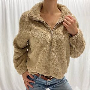 H&M teddy sweater polar fleece tan brown Size M soft warm cozy